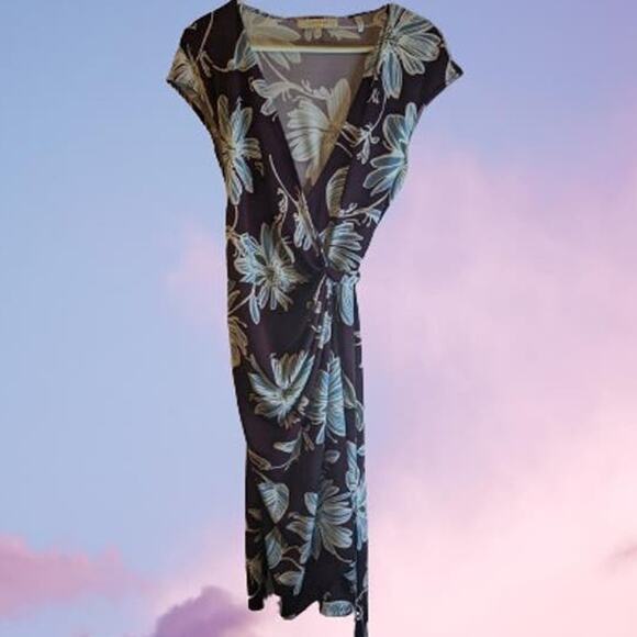 Lark & Ro med short sleeve polyester blend stretch plum blue wrap spring dress - Picture 1 of 1